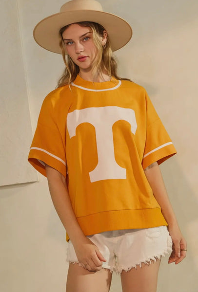 Oversized Orange & White Short Sleeve Game Day Sweatshirt