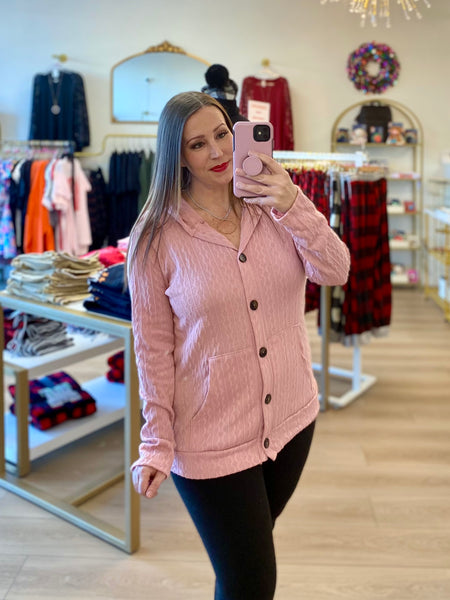 Rose Button Detailed Hooded Sweater Cardigan