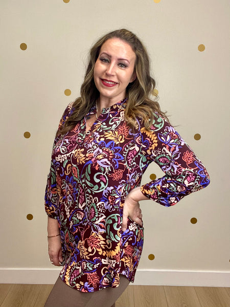 Maroon Floral Print Top