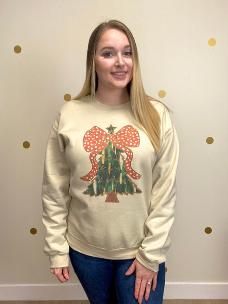 FINAL SALE Polka Dot Bow Christmas Tree Sweatshirt