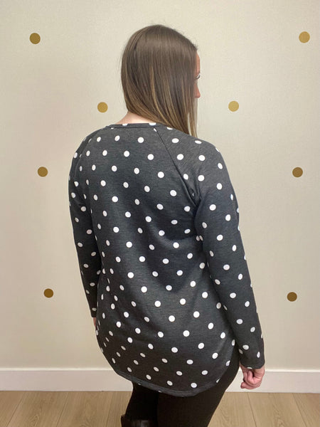Charcoal Polka Dot Top