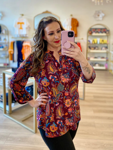 Maroon Paisley Top