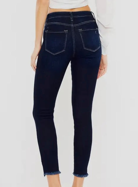 KanCan Dark High Rise Ankle Frayed Hem Jeans