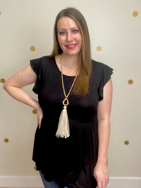 FINAL SALE Black Ruffle Sleeve Top