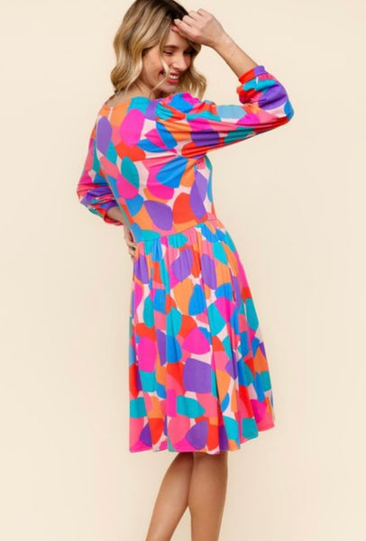 FINAL SALE Multicolor Print Bow Dress