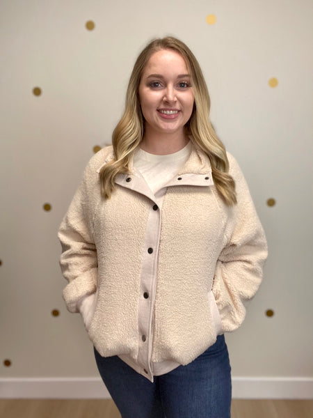 Umgee Ivory Sherpa Button Up Jacket