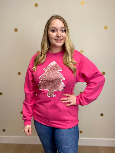 FINAL SALE Pink Glitter Christmas Tree Swetashirt