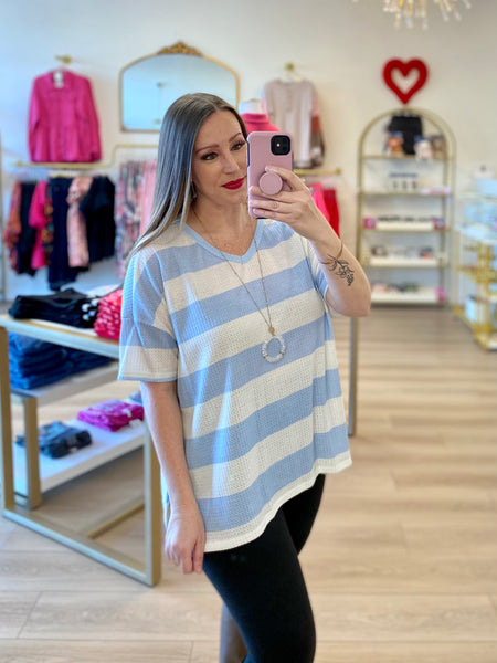 FINAL SALE Blue & Ivory Striped Top