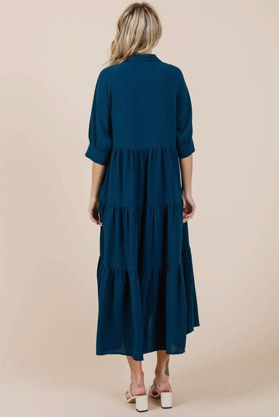 Teal Button Tiered Maxi Dress