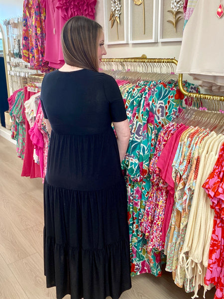 Black Tiered Midi Dress