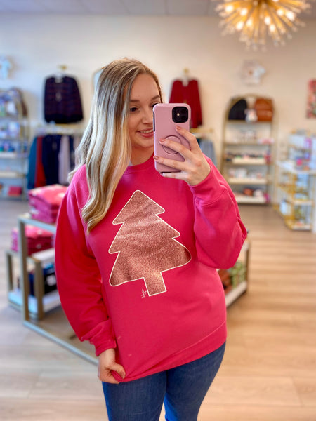 FINAL SALE Pink Glitter Christmas Tree Swetashirt