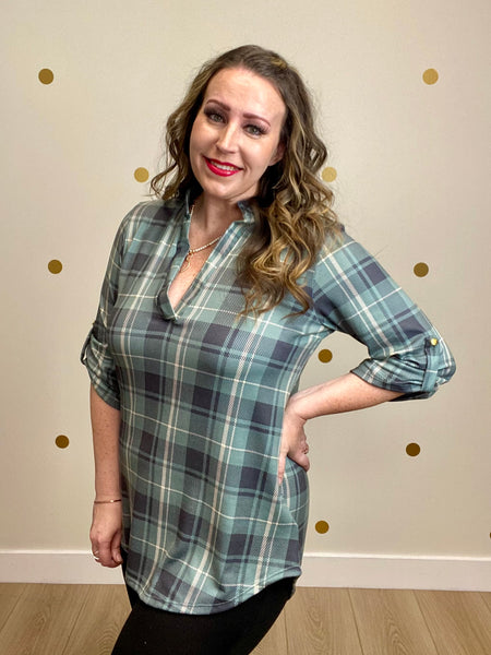 Olive Plaid Top
