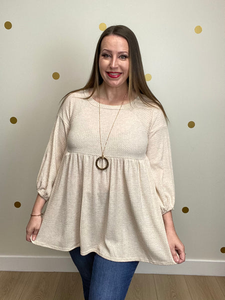 Cream Waffle Baby Doll Top