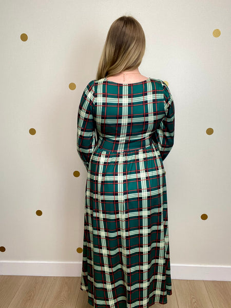 FINAL SALE Green & Red Plaid Bow Detail Midi Dress