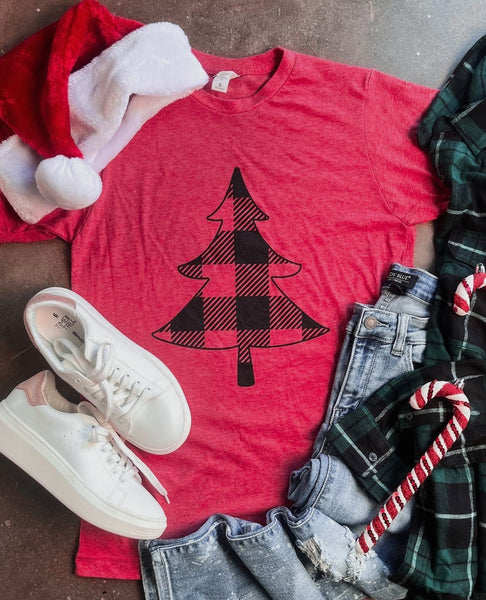 FINAL SALE Red Buffalo Plaid Christmas Tree Tee