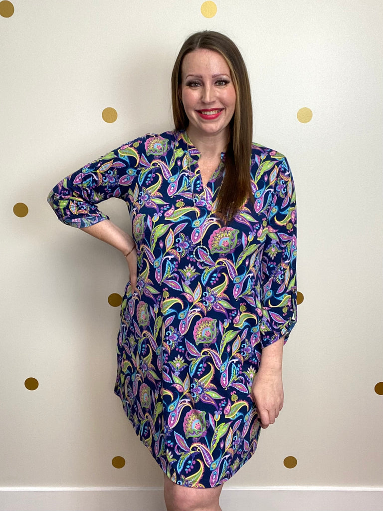 Navy Multi Paisley & Floral Dress