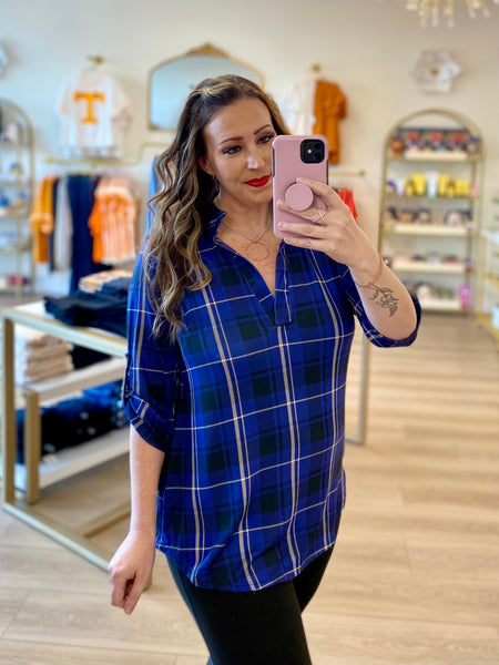 Navy Plaid Top