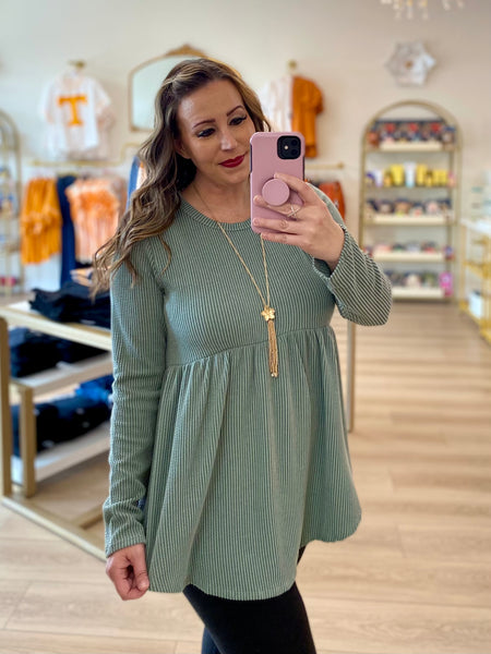 Sage Ribbed Peplum Top