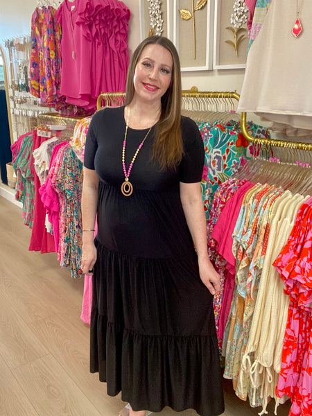 Black Tiered Midi Dress