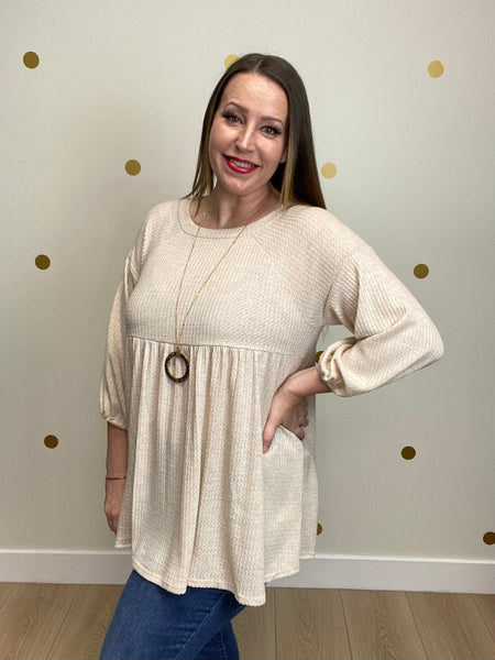 Cream Waffle Baby Doll Top