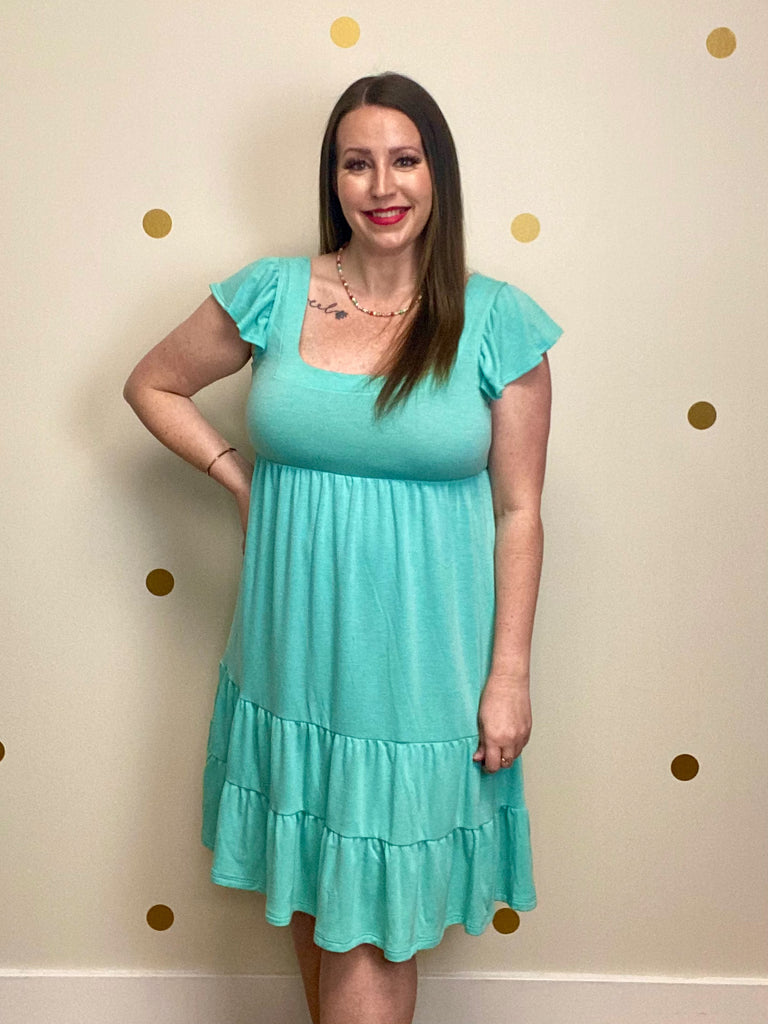 FINAL SALE Mint Tiered Ruffle Sleeve Dress