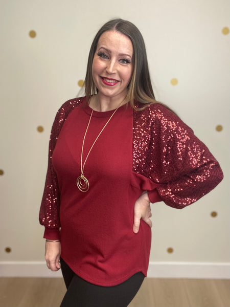 FINAL SALE Wine Sequin Detail Top