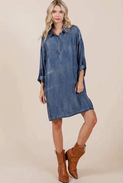 Chambray Button Denim Dress