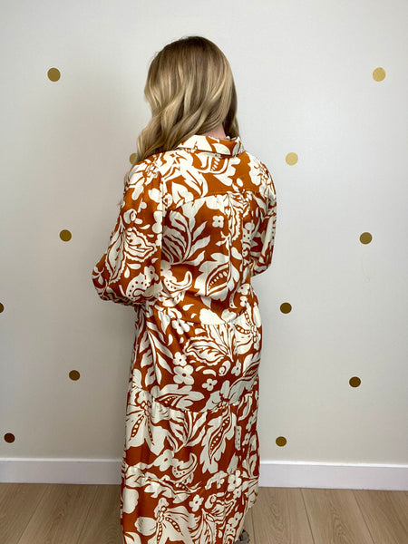 Umgee Rust Floral Print Midi Dress
