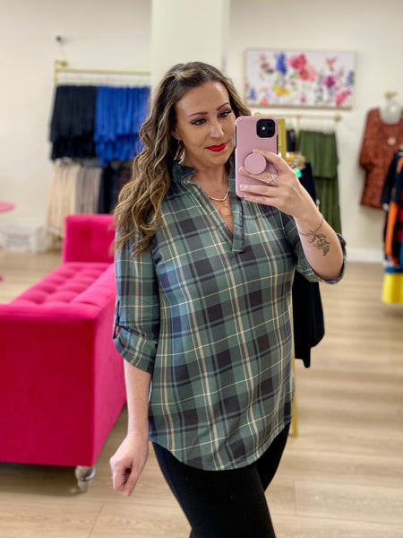 Olive Plaid Top