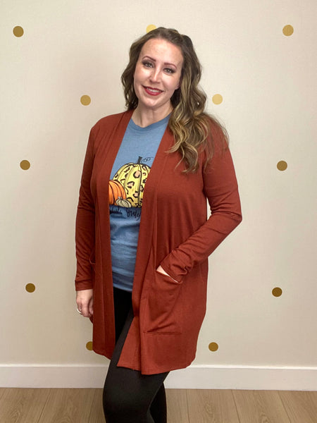 Rust Pocket Classic Cardigan