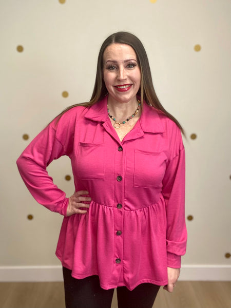 Fuchsia Button Shacket