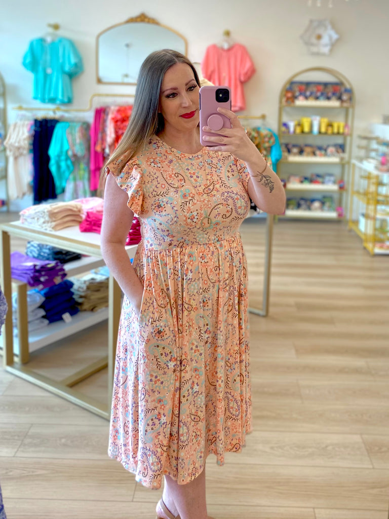 FINAL SALE Peach Paisley Pocket Dress