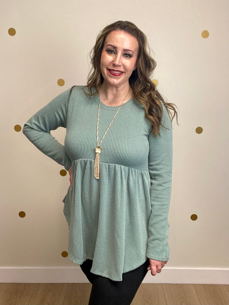 Sage Ribbed Peplum Top