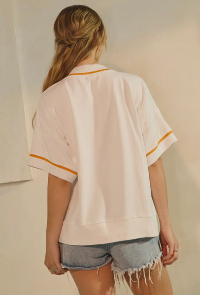 Oversized White & Orange Short Sleeve Game Day Sweatshirt