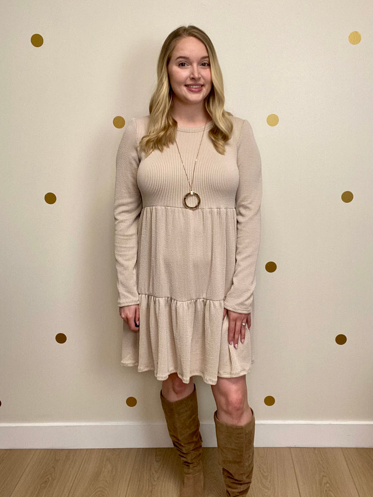 Taupe Ribbed Tiered Dress