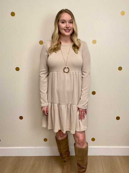 Taupe Ribbed Tiered Dress
