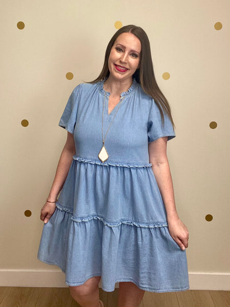 Denim Ruffle Babydoll Dress