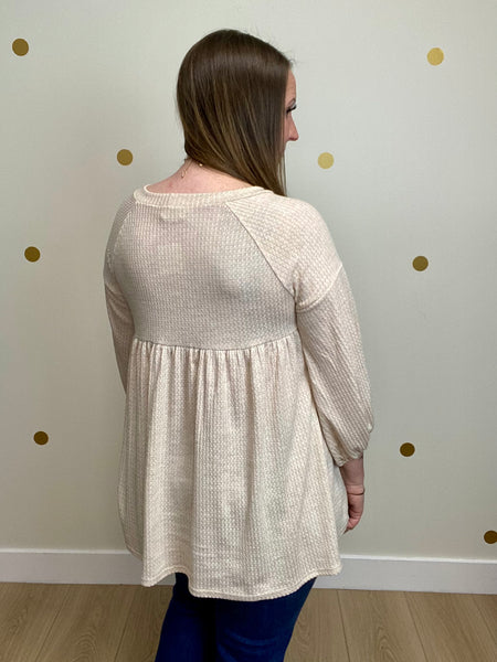 Cream Waffle Baby Doll Top