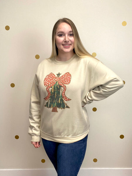 FINAL SALE Polka Dot Bow Christmas Tree Sweatshirt