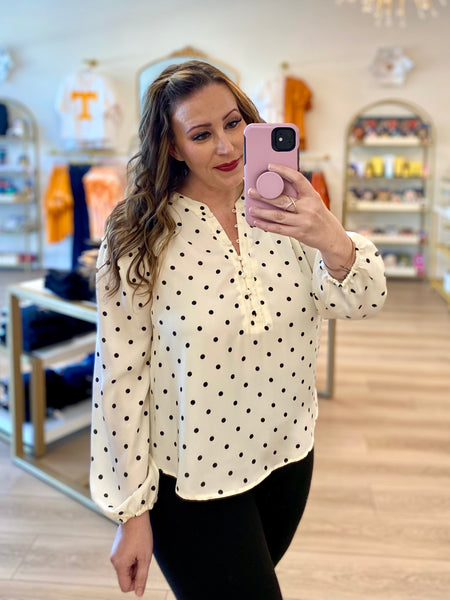 Cream Polka Dot Button Top