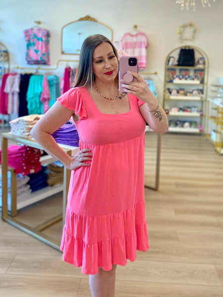FINAL SALE Pink Tiered Ruffle Sleeve Dress