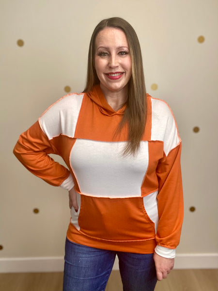 Rust Color Block Hoodie