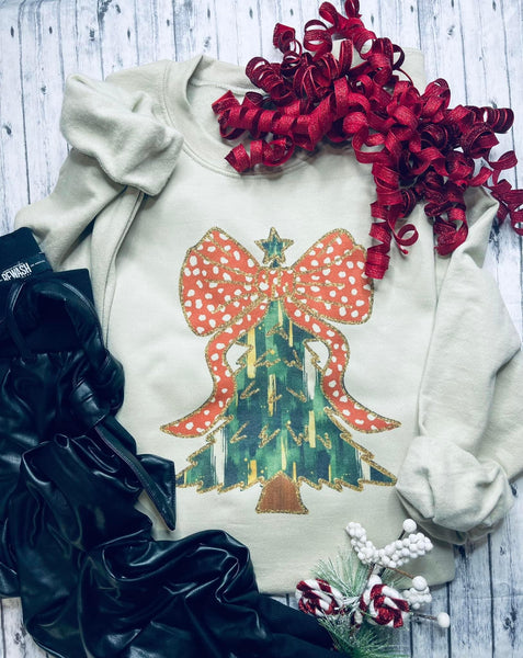 FINAL SALE Polka Dot Bow Christmas Tree Sweatshirt