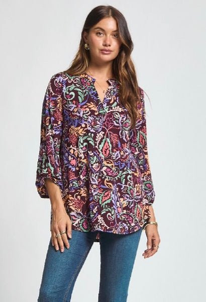 Maroon Floral Print Top