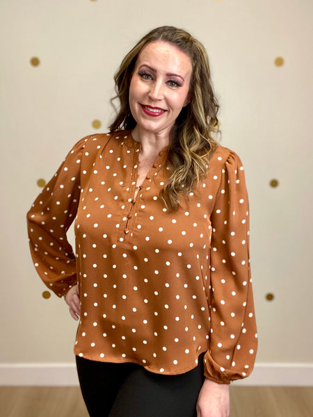 Mocha Polka Dot Button Top