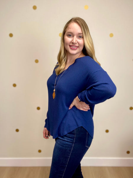 Navy Waffle Top