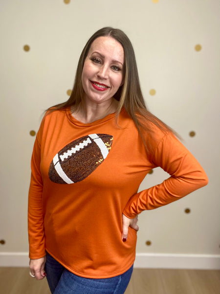 Orange Sequin Football Top