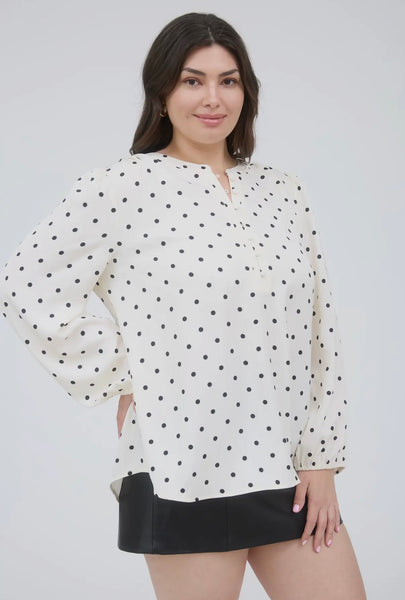 Cream Polka Dot Button Top