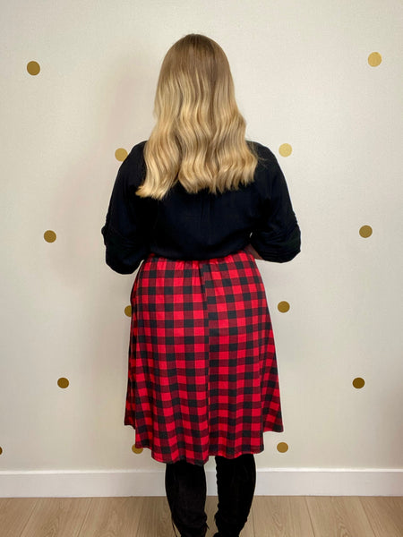 FINAL SALE Black & Red Buffalo Plaid Swing Skirt