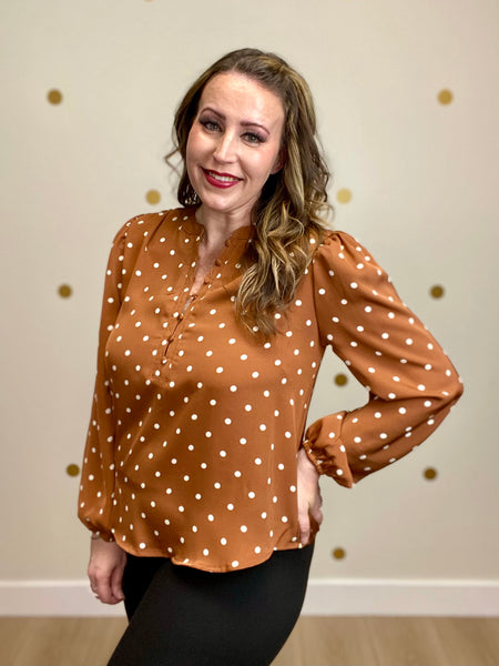 Mocha Polka Dot Button Top